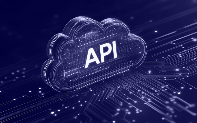 Glowing green data streams on black — financial API service