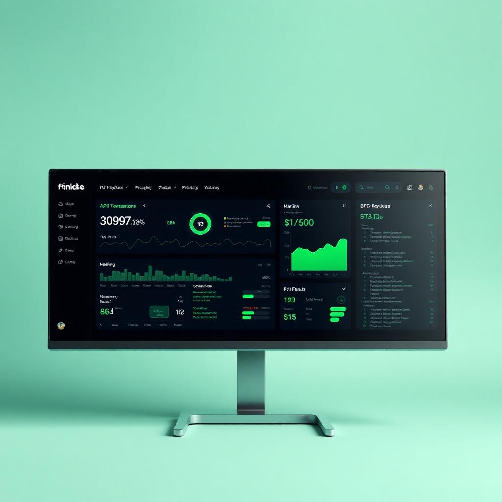 Fintech API dashboard with latency graphs and transactions on dark monitor — Dubai financial API example