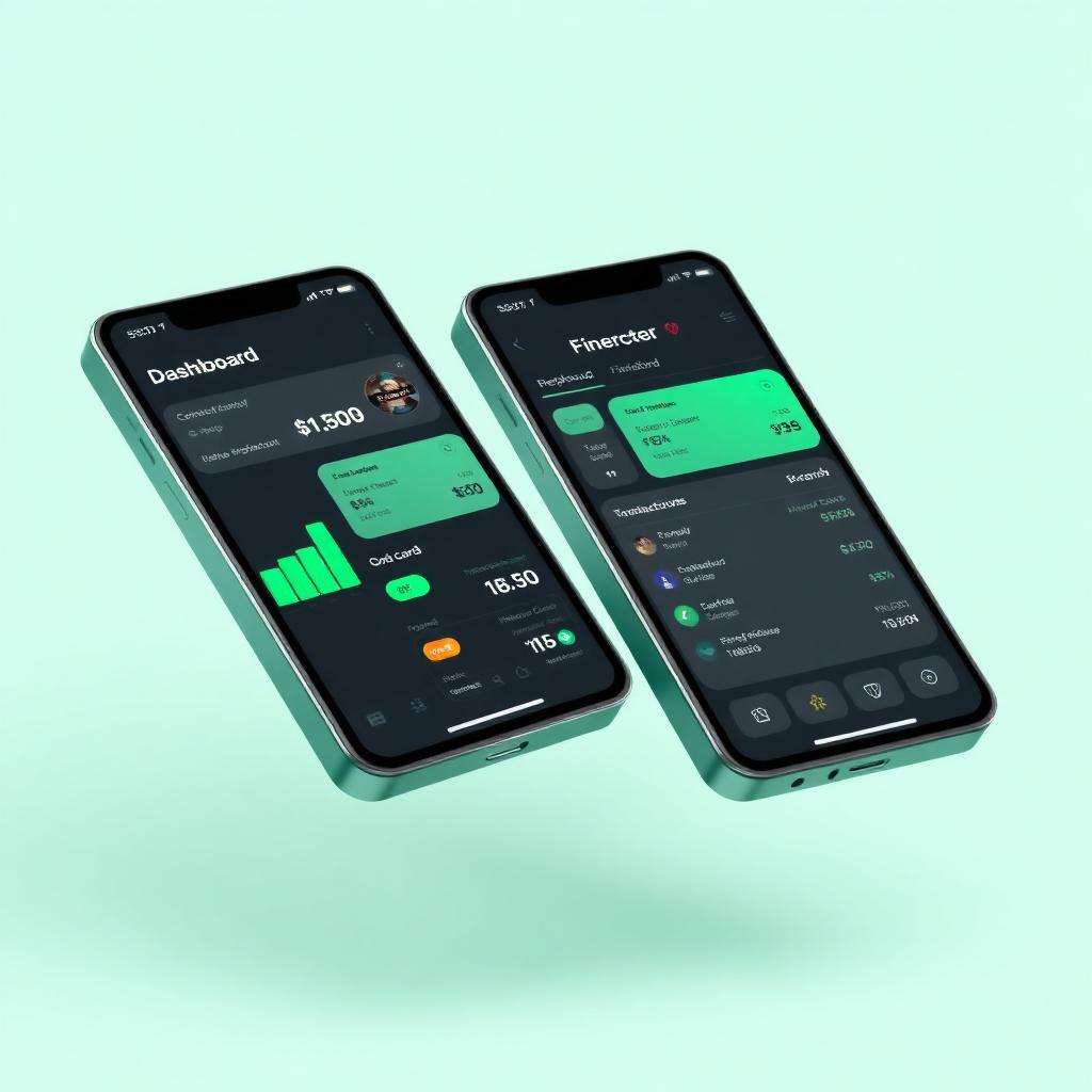 Two iPhones showing a fintech mobile app dashboard — Dubai mobile app example