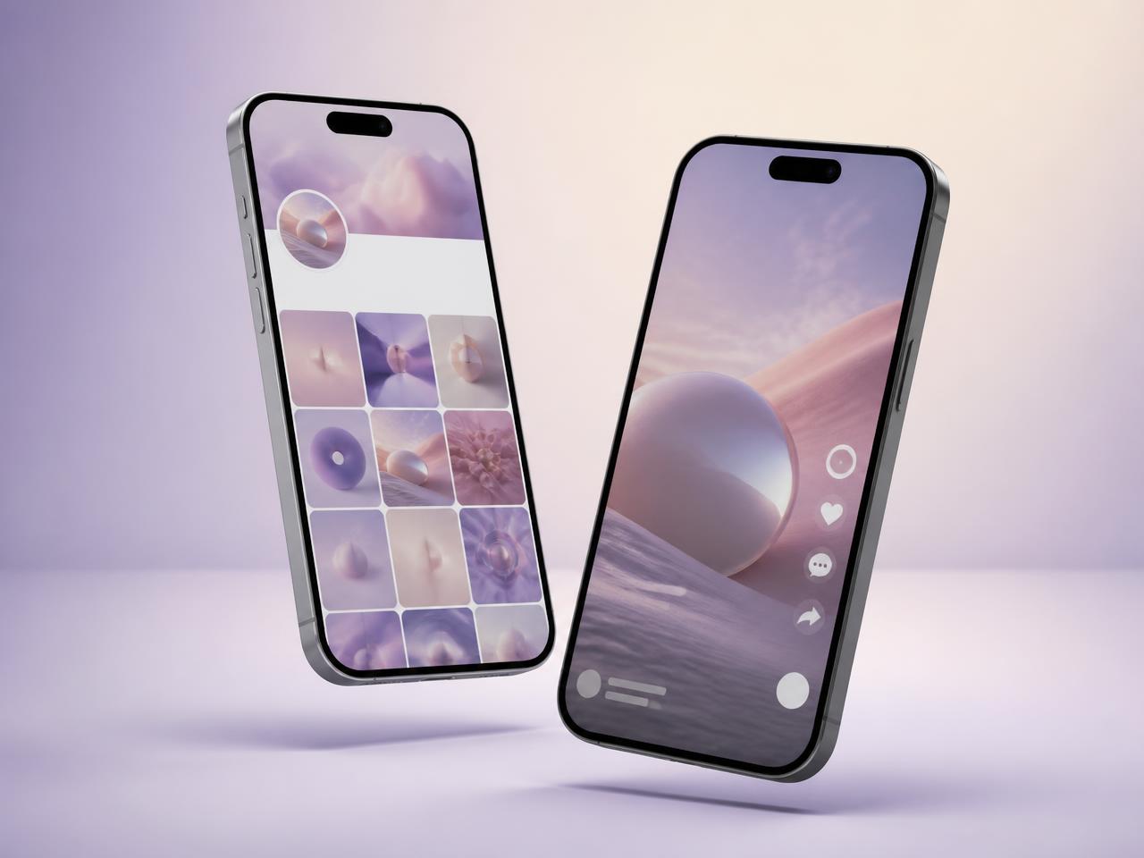 Social media profile grid and short-form video mockup on two smartphones — social media marketing Dubai example