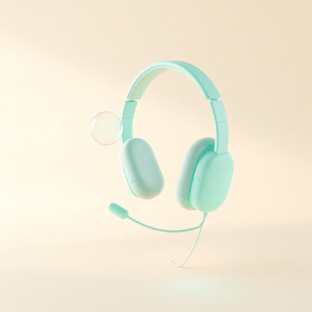 Pastel mint headset floating on cream — call center and customer support services Dubai